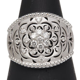 K18WG ホワイトゴールド ダイヤ0.30ct 花 フラワー モチーフ リング 指輪 レディース 15号 【中古】